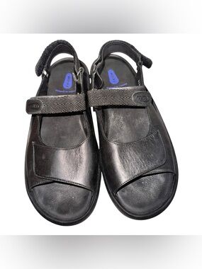 Wolky Black Leather Jewel Comfort Hook-and-Loop Sandals Size 42 US 10